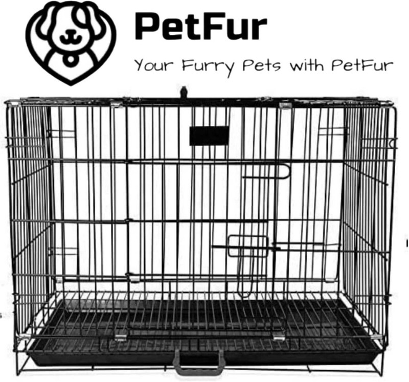 PetFur Coated Iron Cage with Removable Tray for Dog 18 Inches Dog, Cat, Bird, Mouse, Guinea Pig, Hamster, Turtle Cage
