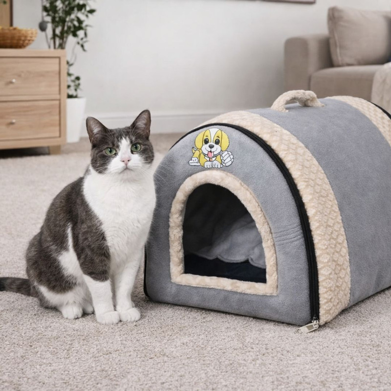 PETKARE PET KARE Grey Dog and Cat House for Small Size Pets | Foldable and Washable Cat, Dog, Rabbit House