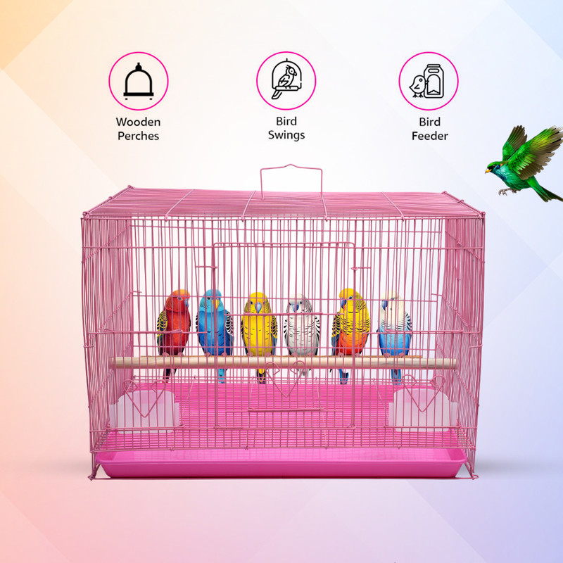 hara 24 Inch Metal Bird Cage – Glossy Pink Coating & Sturdy Build Bird Cage