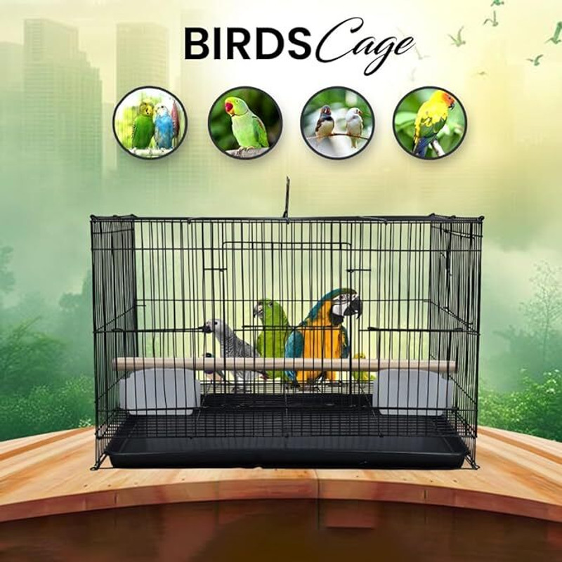 HARA ENTERPRISES 1.25 Ft Pink Cage with Accessories, 38x28x28 cm, Bowl, Non-Slip Base Bird Cage