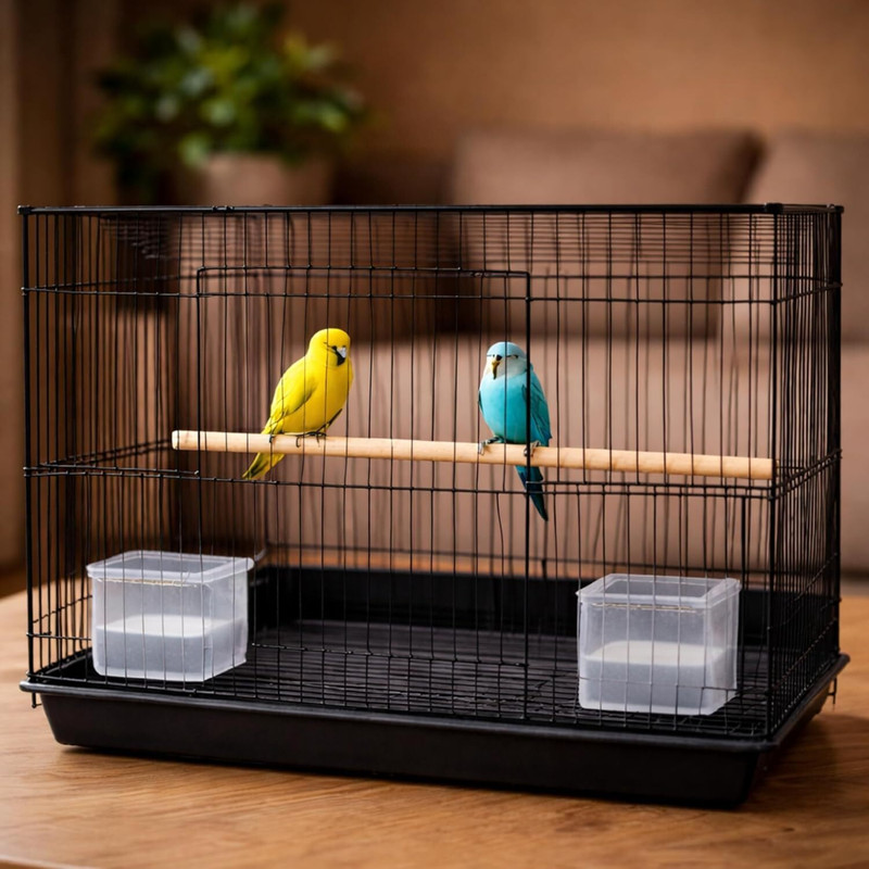 FinyPetz 15 Inch Bird Cage Black Small Cage Budgies Lovebirds with Cups Perch Bird Cage