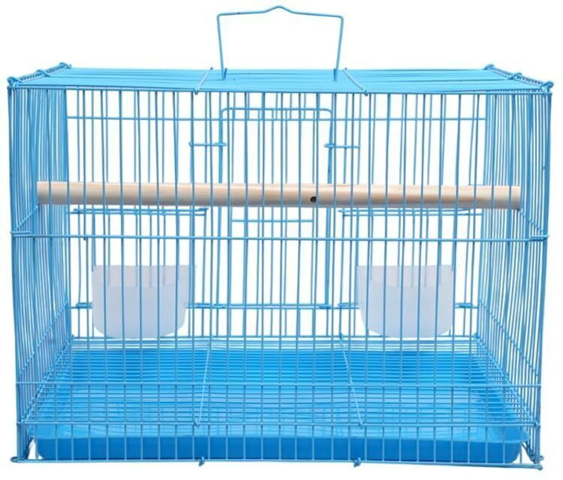 HARA ENTERPRISES 1.25 Feet Bird Cage for Small Birds, Blue Metal, 38x28x28 cm, with Accessories Bird Cage