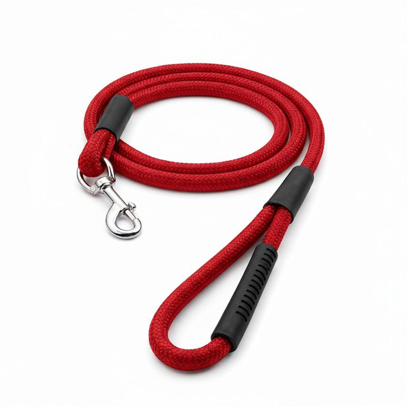 PetMosh Nylon Dog Rope Leash 5 Feet | Heavy Duty 15mm Thick Leash with Anti Slip Handle 152 cm Dog Cord Leash(Red)