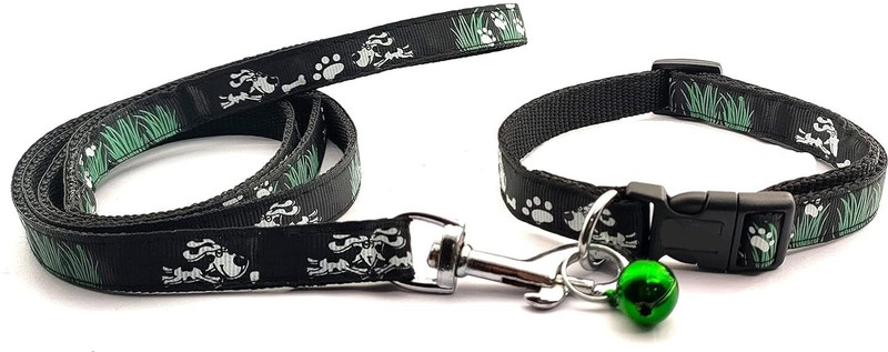 KarePaws Dog Collar and Leash Set Puppy Printed, Adjustable Nylon Collar with Leash Bell Dog & Cat Collar Charm(Multicolor, Solid)