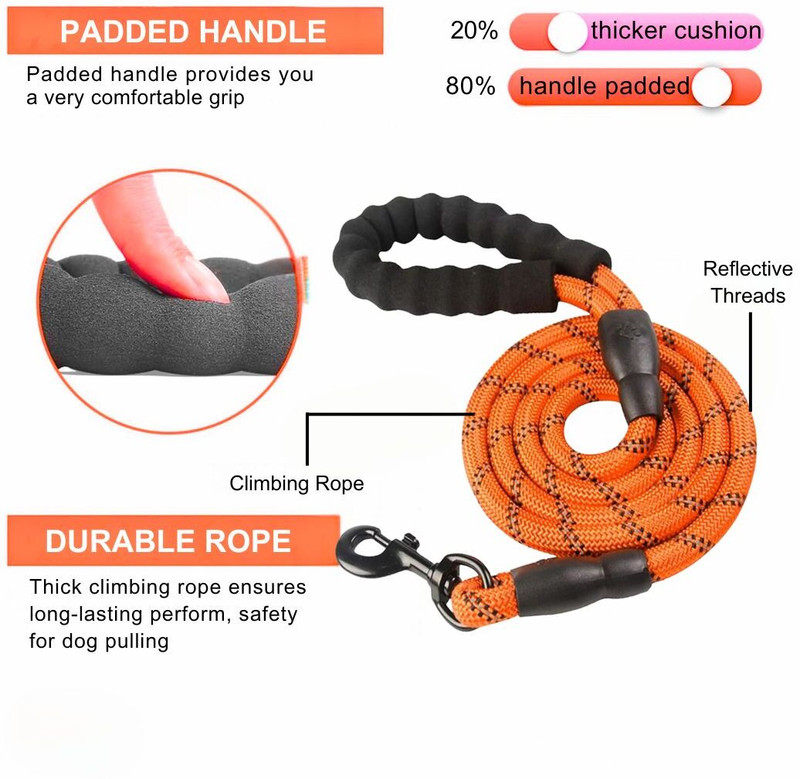 Petfun Night Reflective Dog Rope Leash | Durable No-Pull Training Leash for Dogs 15mm 150 cm Dog Cord Leash(Orange)