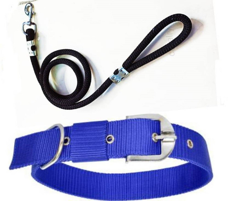 Smart Doggie Smart Doggie Dog Dog Combo of Adjustable Dog Collar Leash Medium Dog For Dog 168 cm Dog Chain Leash(Black, Blue)
