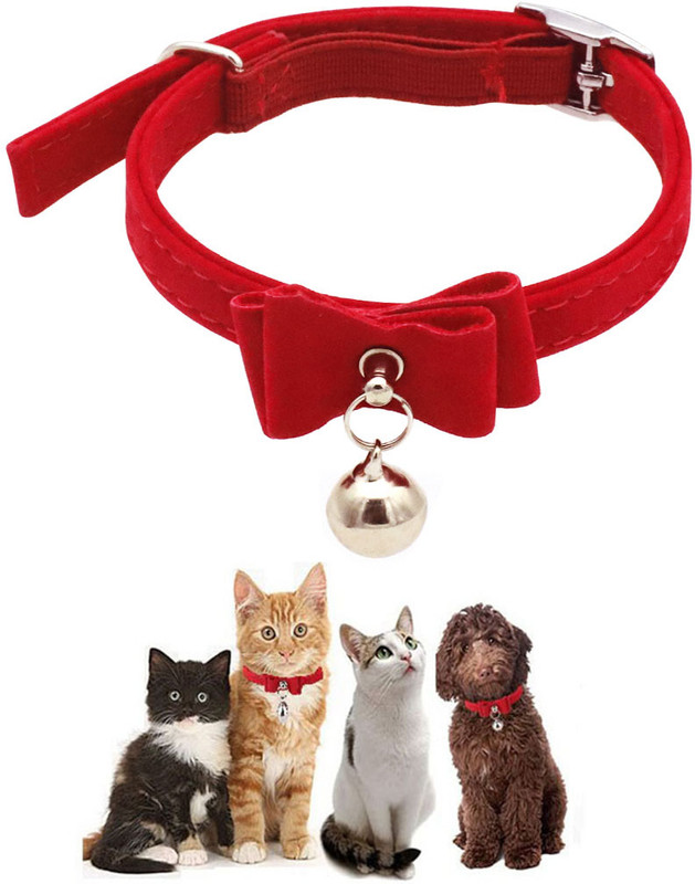 HASTHIP Adjustable Bell Buckle Velvet Neck Strap 33.5 cm Cat Strap Leash(Red)