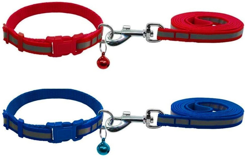 Pet Needs Set of 2 Nylon Leash with Collar Set for Puppy-Small -1.5 cm (Purple And Red) 121 cm Dog & Cat Strap Leash(Purple, Red)