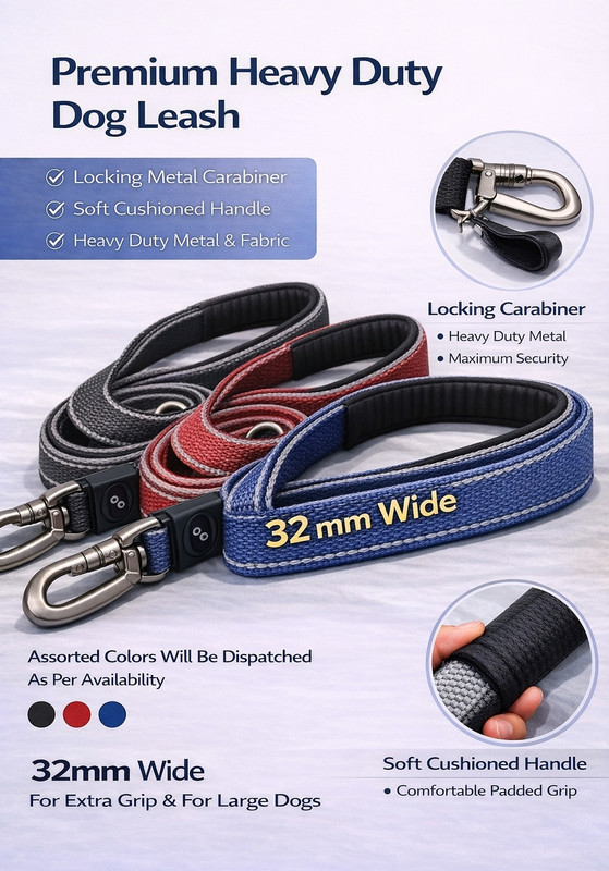 lazyloons Heavy duty 32mm Padded leash with Locking caribine 152.4 cm Dog & Cat Strap Leash(Multicolor)