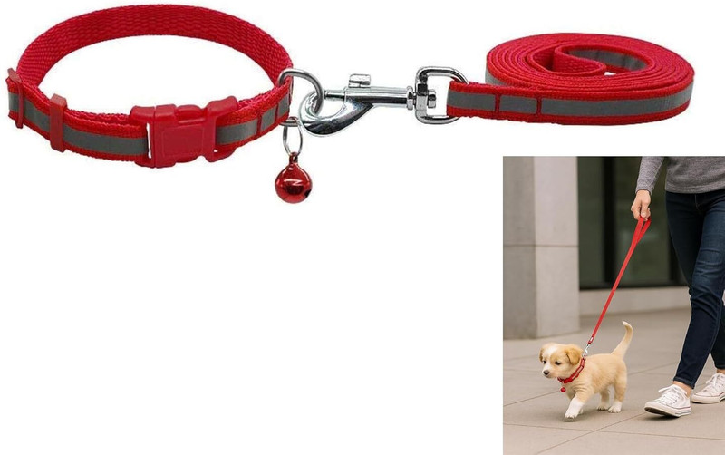 Puppy hugs Nylon Reflective Adjustable Puppy Collar Leash Set-W-1.5CMXL-120CM 120 cm Dog & Cat Strap Leash(Blue)