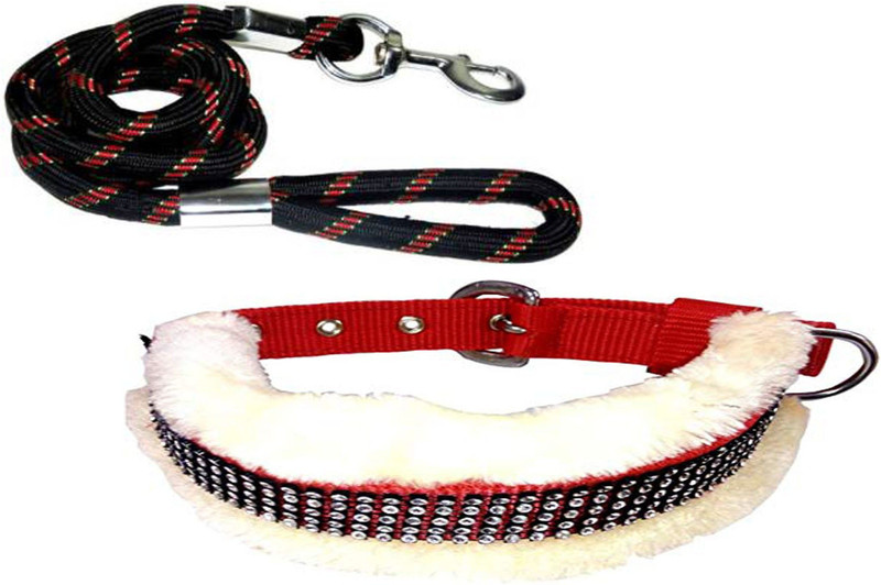 Paaltu Combo (White Fur Collar Leash(Color May Vary)) 152 cm Dog Martingale Leash(Multicolor)