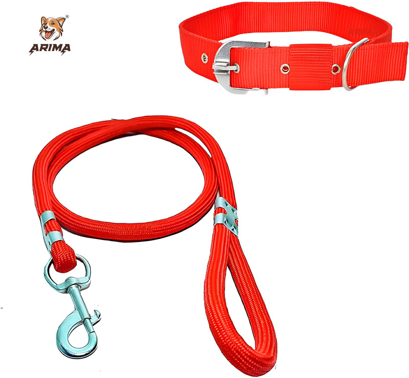 ARIMA Premium Dog collar belt and Rope leash for small dogs 155 cm Dog Cord Leash(Red)