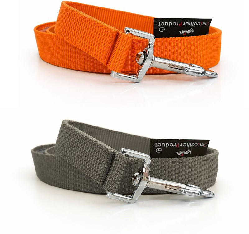 Om Leather Product Set of 2 Dog Leash | 5 Ft. Long Heavy Duty Buckle | Comfortable Hand Grip 150 cm Dog Strap Leash(Grey, Orange)