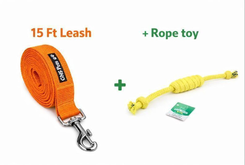 GNS PETS 15 Feet Long Dog Belt 1.25 Inch Wide Leash with rope toy combo 460 cm Dog Strap Leash(Orange)