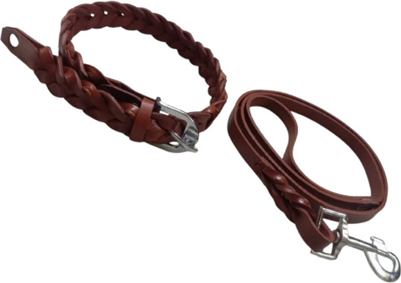 shagul Dog leather collar & leash size C= full 50 [leash= 90 cm] 90 cm Dog & Cat Chain Leash(Brown)