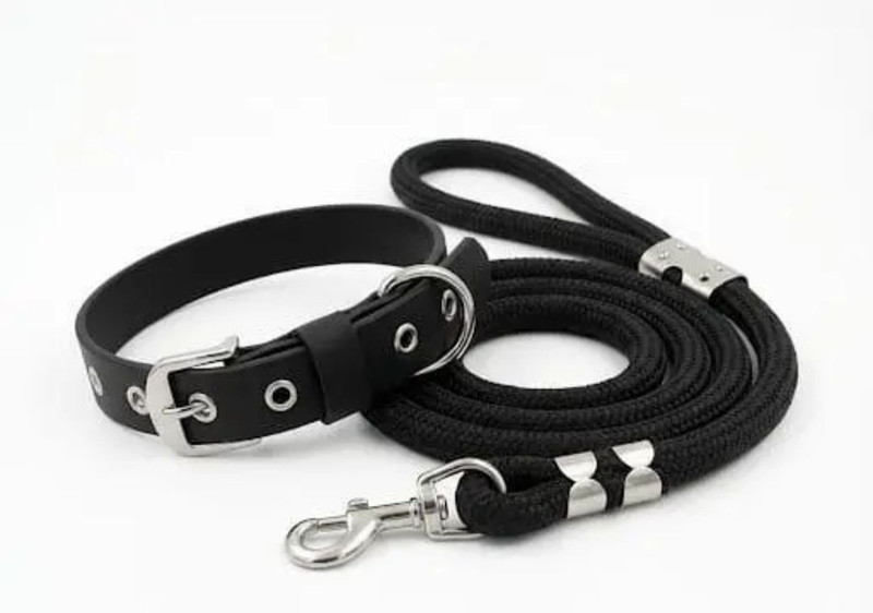 pethubmart Premium Dog Belts & Dog Collar Set. 12mm Heavy Leash & 1 inch Adjustable Collar 150 cm Dog & Cat Cord Leash(Black)