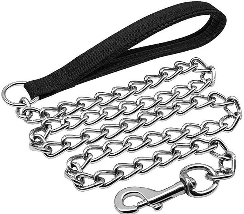 Quickato Dog Chain Black Leash With Nylon Handle Chain Belt 150 cm Dog Chain Leash(Silver, Black)