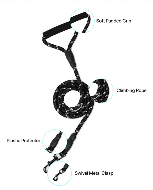 Petbabas Petbabas Reflective Adjustable Pet Leash 91 cm Dog Cord Leash(Black)