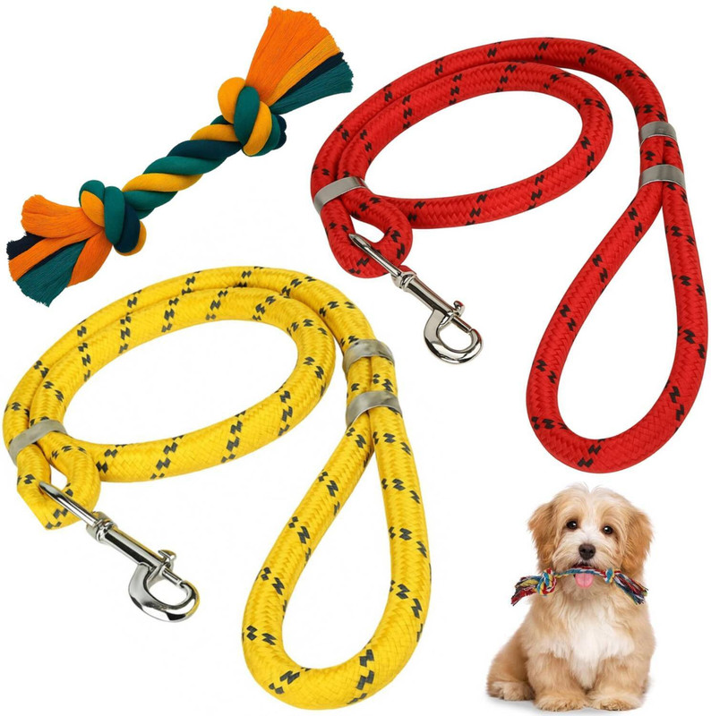 PETZLUV 2 Knot Rope Dog Toy & Rope Leashes Combo for Medium Dogs (20-25kg) 2 Durable 9mm 150 cm Dog & Cat Cord Leash(Multicolor)