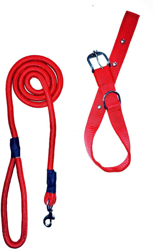 JAPIN JAPIN Dog Neck Collar Belts and Rope Set Waterproof for Medium Dogs 54 cm Dog Cord Leash(Red)