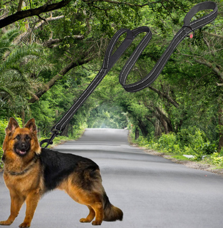 Yucky Reflective Radium Padded Dog Dubble Handle Lead Leash 8 ft 244 cm Dog Cord Leash(Black)