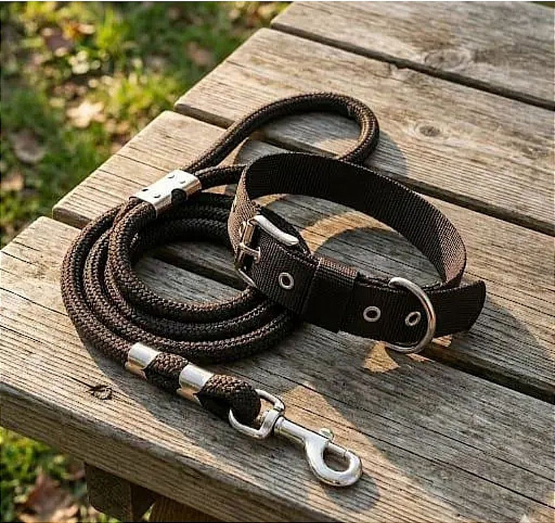 pethubmart Premium Dog Belts & Dog Collar Set. 12mm Heavy Leash & 1 inch Adjustable Collar 150 cm Dog & Cat Cord Leash(Black)