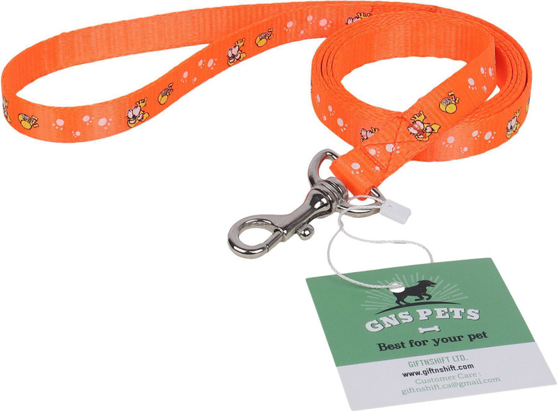 GNS PETS Puppies Nylon Lightweight flexible Dog strap leash Bone & paw printed 180 cm Dog Strap Leash(Orange)