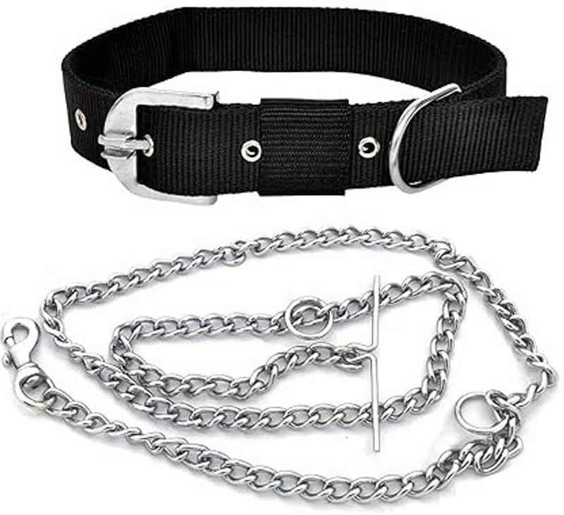 Smart Doggie Smart Doggie Dog Collar Nylon with chain For Small Dog NOT FOR PUPPY 25 cm Dog Chain Leash(Black, Silver)