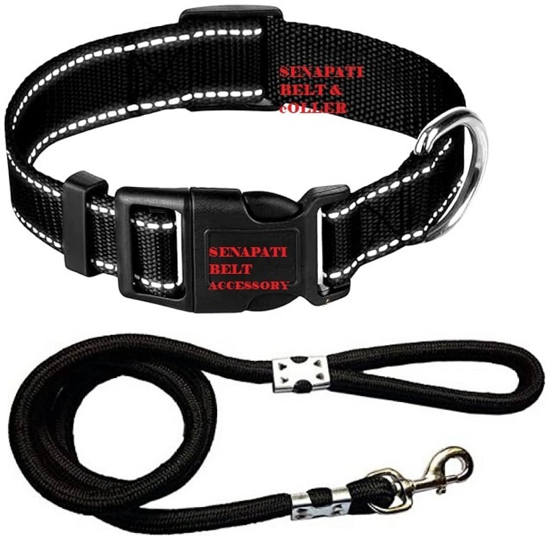 SENAPATI Senapati Reflective Dog Collar (1 Inch) Black ROPE 165 cm Dog Cord Leash(Black)