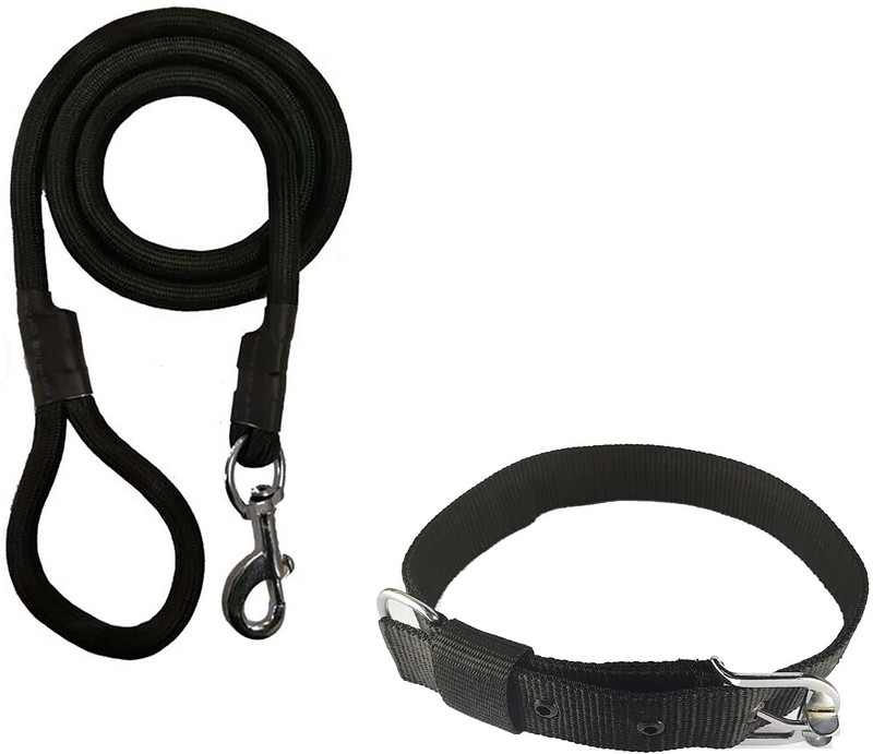 Patch and Marshall Good Quality 3/4" Dog Leash & Belt/Dog Collar Belt & Rope Leash Set 153 cm Dog Cord Leash(Black)