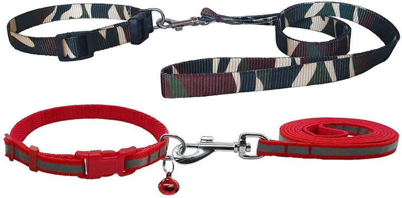 Pet Needs Pack of 2 Puppy Collar and Leash Set for Small Puppy-1.5 CM x 120CM-PURPLE GREEN 120 cm Dog Strap Leash(Purple, Green)