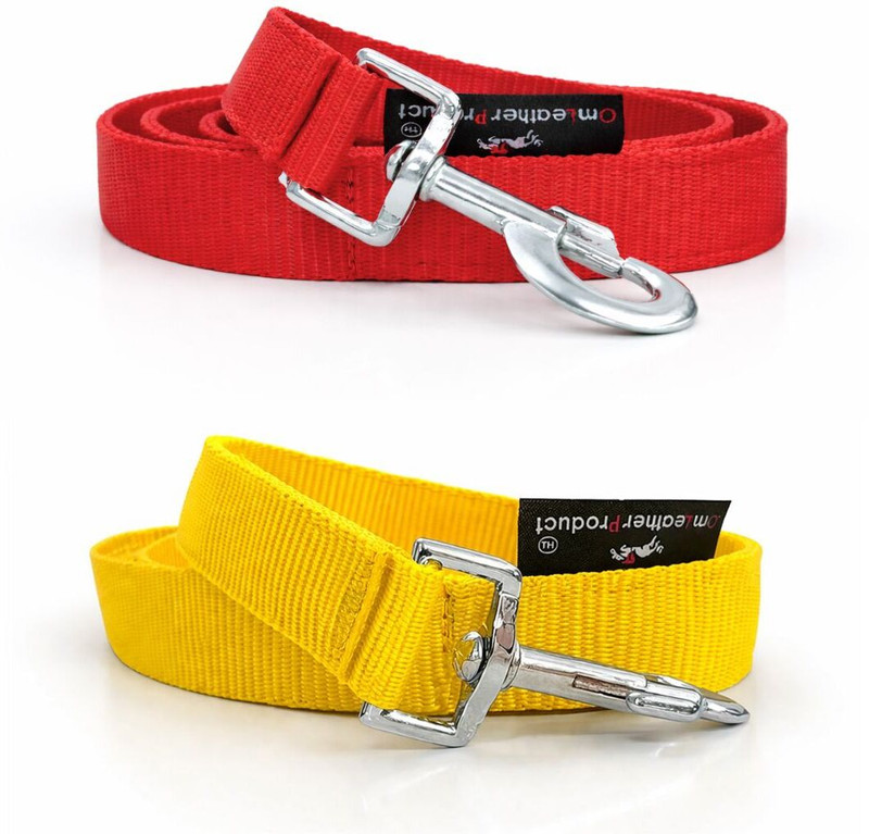 Om Leather Product Set of 2 Dog Leash | 5 Ft. Long Heavy Duty Buckle | Comfortable Hand Grip 150 cm Dog Strap Leash(Yellow, Orange)