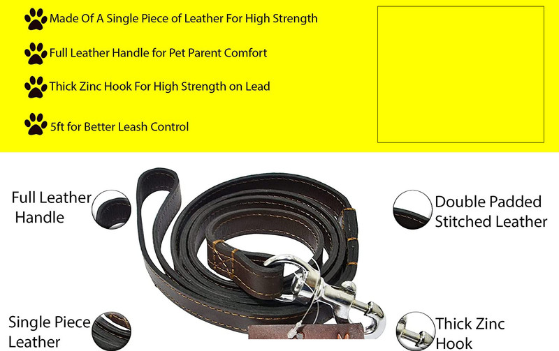 Patch and Marshall Genuine Leather 5 Feet Long Leather Dog Leash Dog Training Leash Dog Show Leash 153 cm Dog & Cat Strap Leash(Brown)