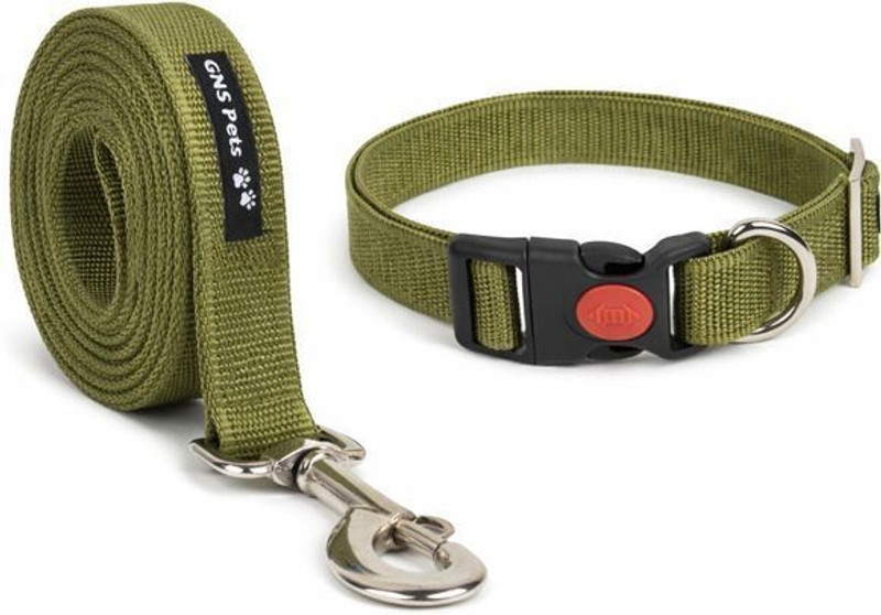 GNS PETS 6 Feet Dog Leash | Double-Stitched Strong Nylon Strap with Brass/SS Hooks 182 cm Dog Strap Leash(Green)