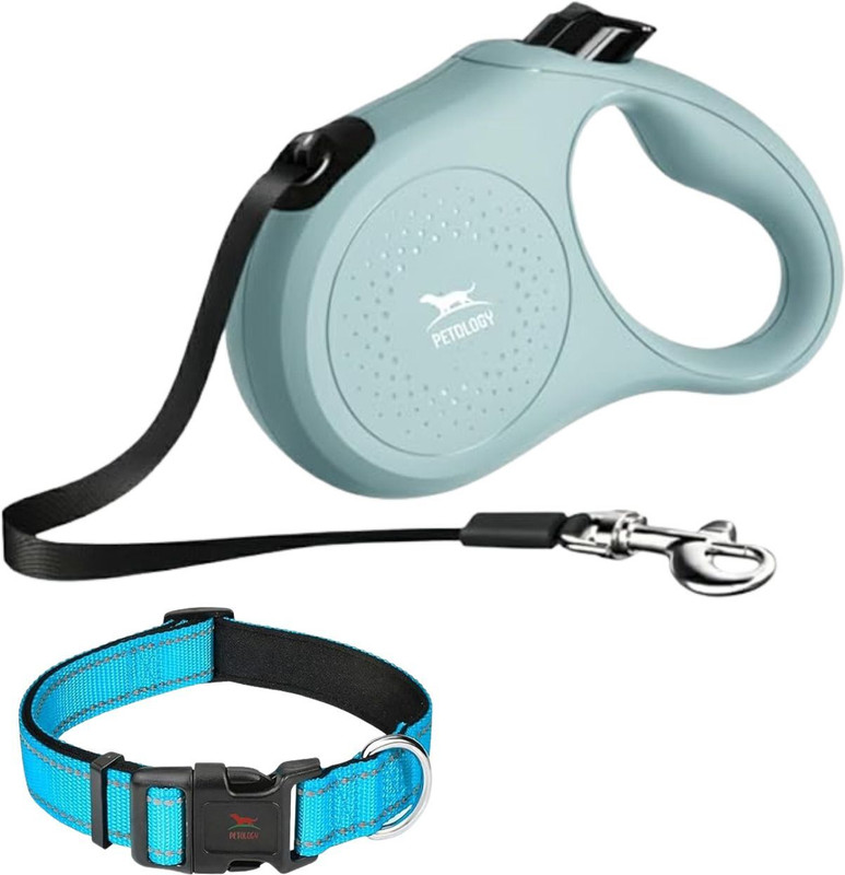 Petology Petology Retractable Dog Leash With Collar Set (XS/S) 14.6 cm Dog & Cat Strap Leash(Blue)