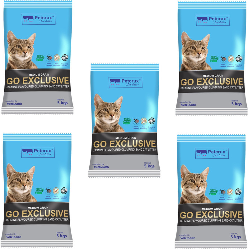 Petcrux Go Exclusive Scoopable Montonite Jasmine Cat Litter in Reusable Jute Bag (Pack of 5-25 Kg) Pet Litter Tray Refill