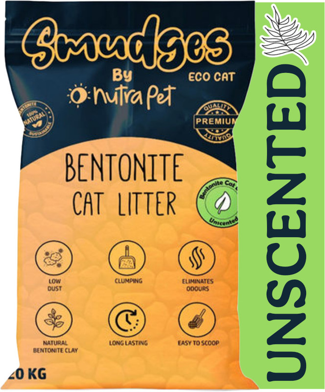 Smudges Eco Cat Bentonite Clumping Cat Litter 20 Kgs-Baby Powder Scented Pet Litter Tray Refill