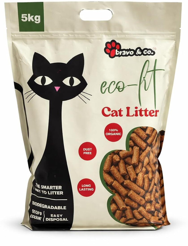 BRAVO AND CO Bamboo Cat Litter 5Kg - High Absorption & Eco-Friendly, Odor Control | Dust-Free Pet Litter Tray Refill