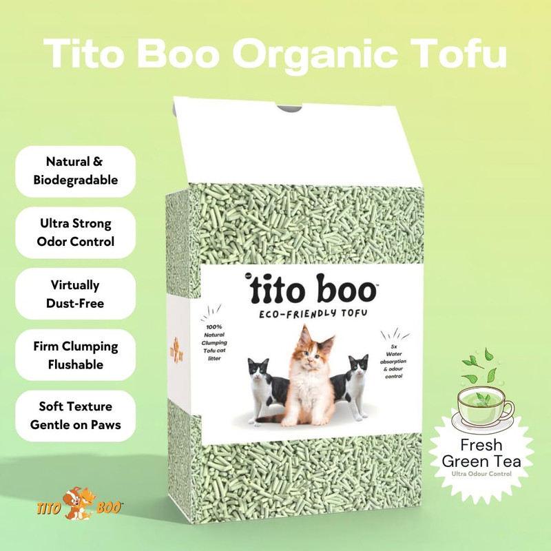 Tito Boo Tofu: Flushable Litter for Odor-Free Homes & Happy Cats (Pack of 01, Green Tea) Pet Litter Tray Refill