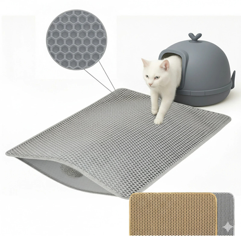 Tail & Collar Club Cat Litter Grey Mat Large–55x75cm(Pack of 2)| Double Layer| Waterproof Anti Slip Cat Pet Mat