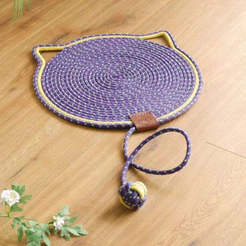 SMONI Brown Cat Face Shape Rope Scratching Mat for Cats Cat Pet Mat