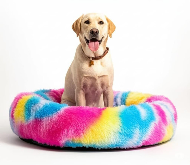 SKP Faux Fur Donut Pet Bed - Soft Fluffy Round Cuddler Bed for Small Dogs, M Pet Bed(multicolor)