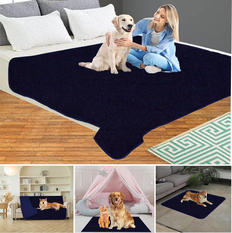 ADBENI HOME 63x43 Inch Navy Blue Waterproof Terry Cartridge Dog Pet Mat