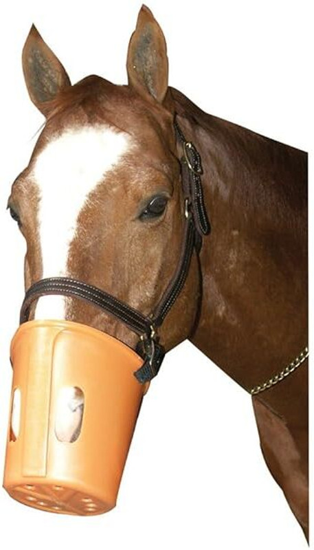 ZoOwill Horse Grazing Muzzle, Ventilated Design, Adjustable Straps, Prevents Overeating Medium Strips Horse Muzzle(blue, yellow)
