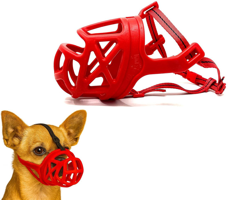 Rvpaws Red X-Small dog basket muzzle prevents biting, chewing & scavenging Puppy Mask Extra Small Other Dog Muzzle(Red)