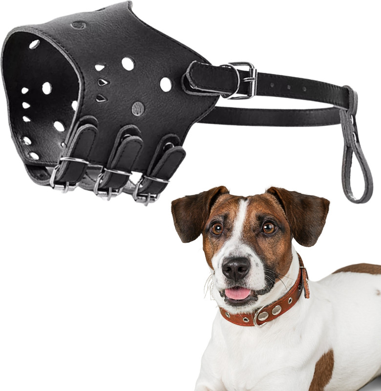 Sage Square Dog Leather Muzzle - Comfortable Fit, Durable, Breathable, Anti-Bite & Anti-Bark Extra Small Other Dog Muzzle(Black)