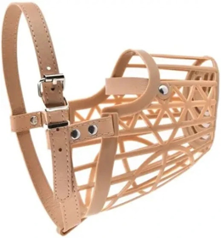 Quickato Dog Muzzle Size 5 High quality Dog mouth cover/basket adjustable and safe Medium Strips Dog Muzzle(Light Brown)
