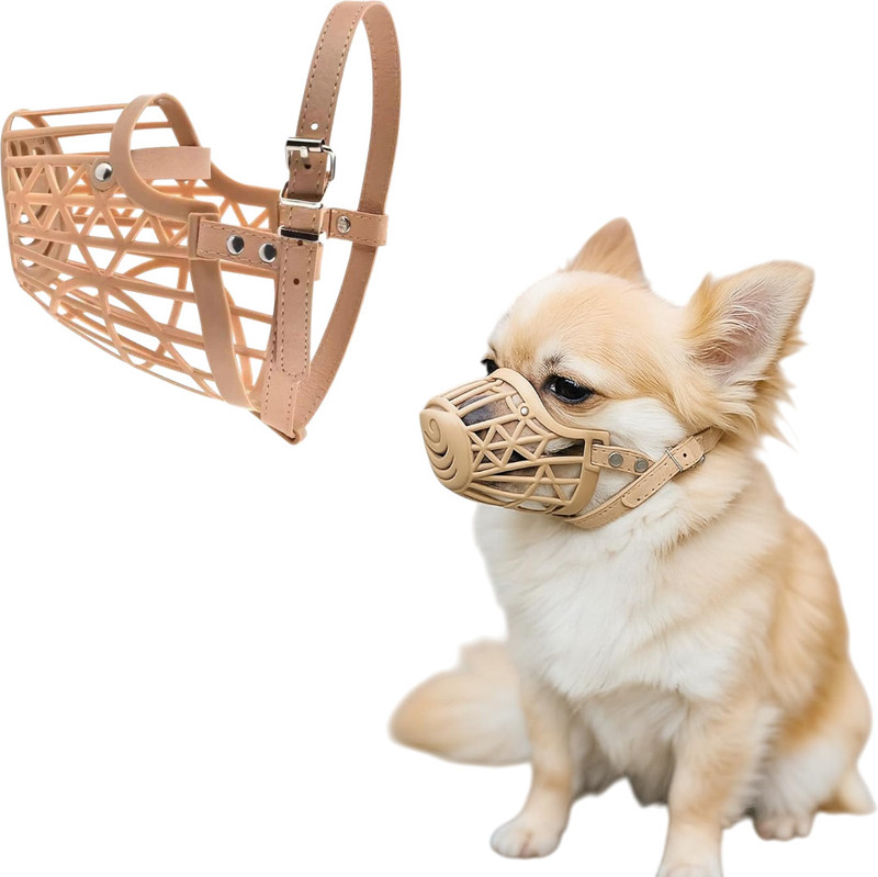 AKEnnterprises 3NO Dog Muzzle Plastic Adjustable, Soft, Breathable Basket Design for Behavior Small Other Dog Muzzle(Brown)