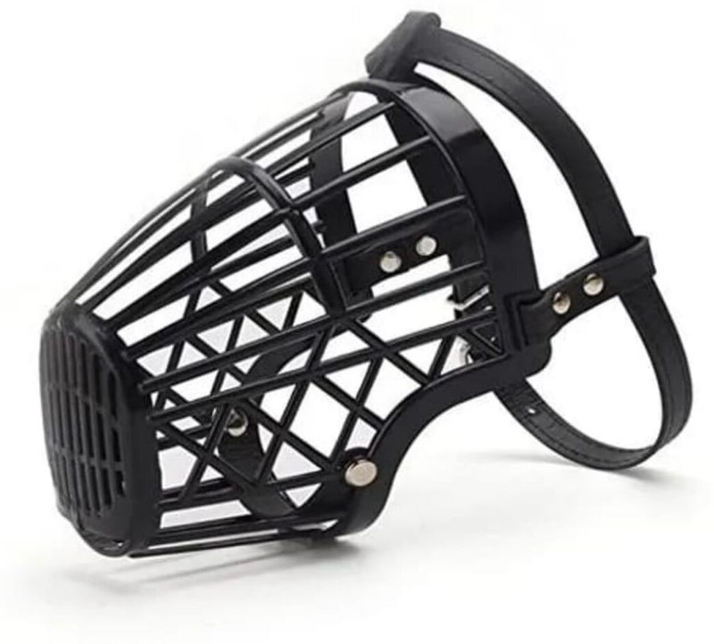 AKEnnterprises Adjustable Plastic Dog Muzzle Basket Design for Safety & Comfort (Small-3) Small Strips Dog Muzzle(Black)