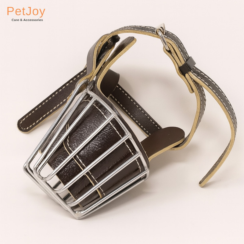 PetJoy Adjustable Dog Muzzle | Metal Wire | Safety & Comfort |XL Dogs| Walks & Training Extra Large Strips Dog Muzzle(Black, Silver)